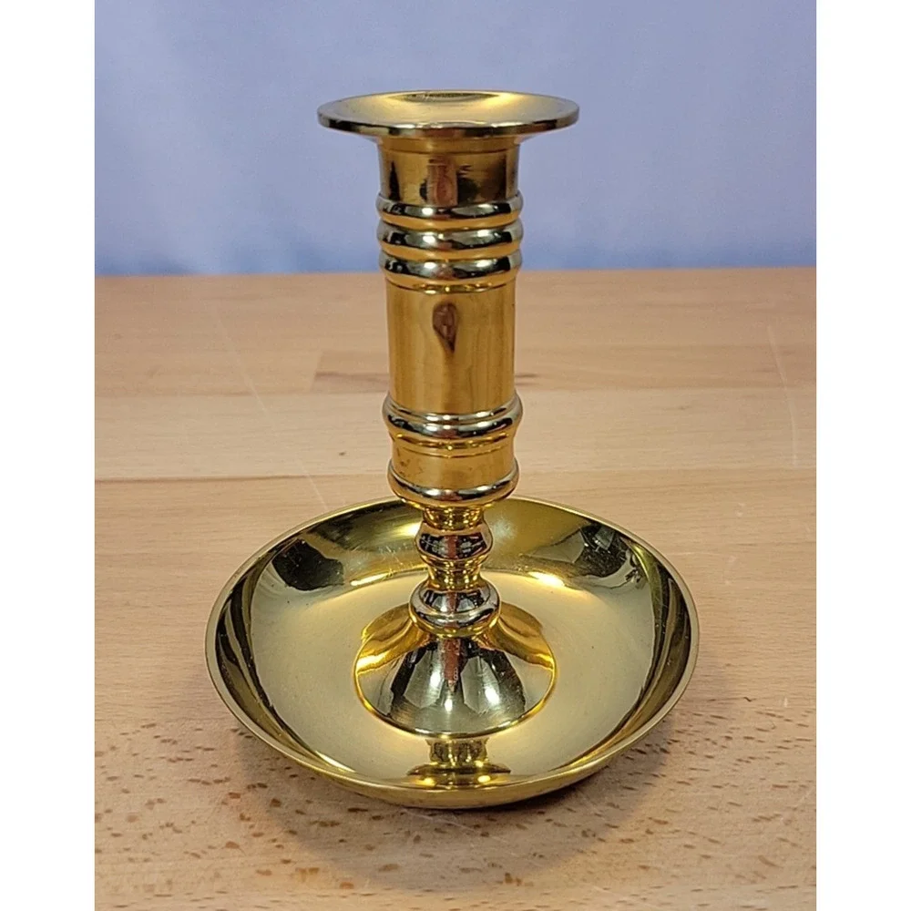 Brass Candlestick Candle Holder Chamberstick Academia Gold Tone India Handle